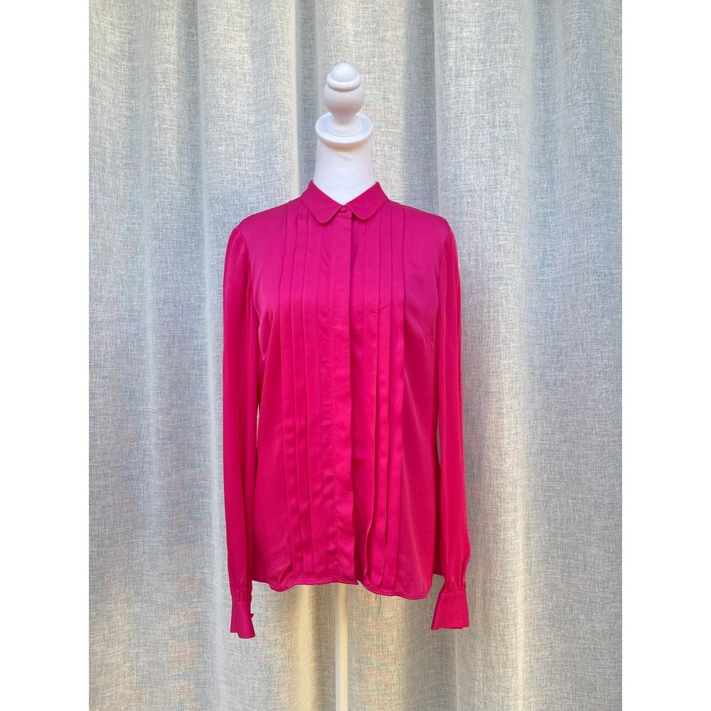 Vintage Brooks Brothers hot pink fuchsia collared silk blouse